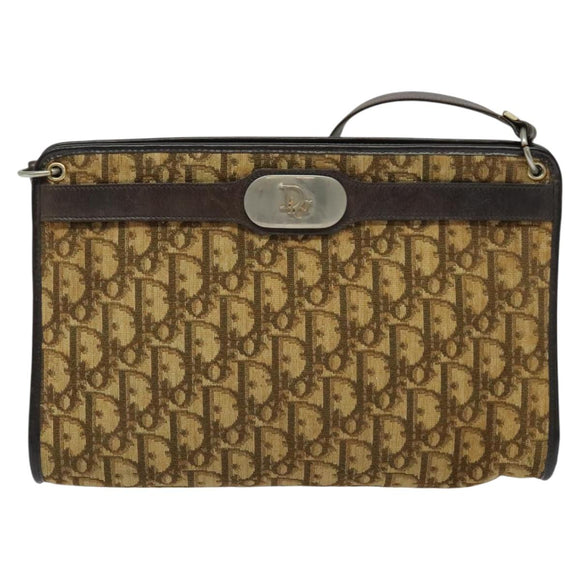 Christian Dior Trotter Canvas Shoulder Bag Brown Gold Auth sw662