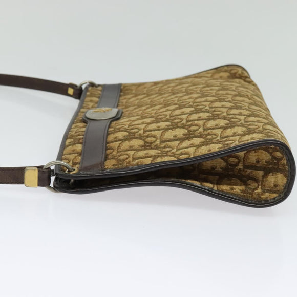 Christian Dior Trotter Canvas Shoulder Bag Brown Gold Auth sw662