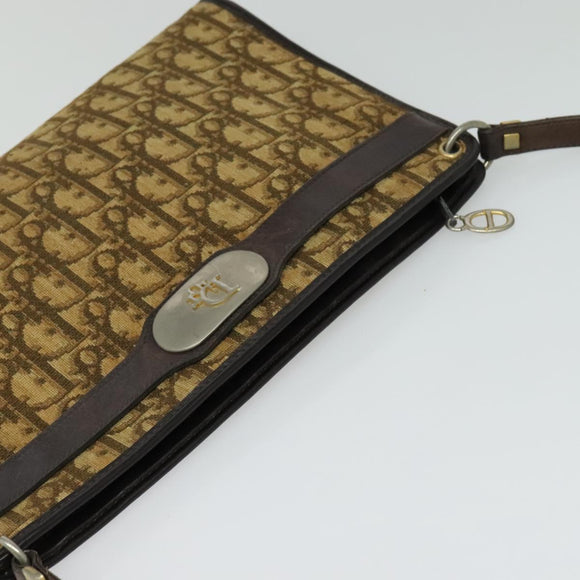 Christian Dior Trotter Canvas Shoulder Bag Brown Gold Auth sw662