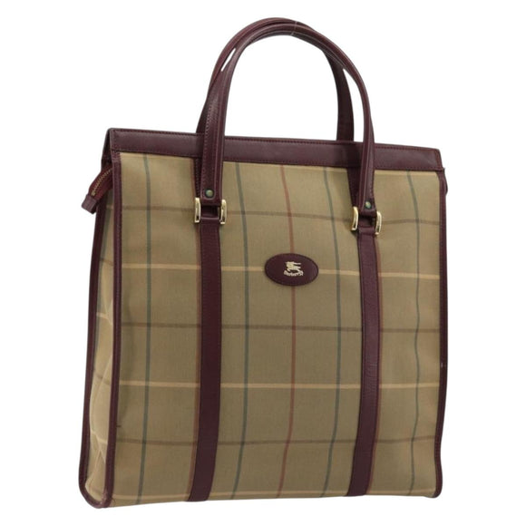 Burberry Nova Check Tote Bag Canvas Beige Goud Auth sw663