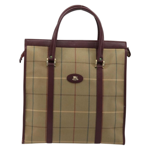 Burberry Nova Check Tote Bag Canvas Beige Goud Auth sw663