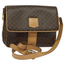 CELINE Macadam Canvas Shoulder Bag PVC Leather Brown Gold Auth sw675-1