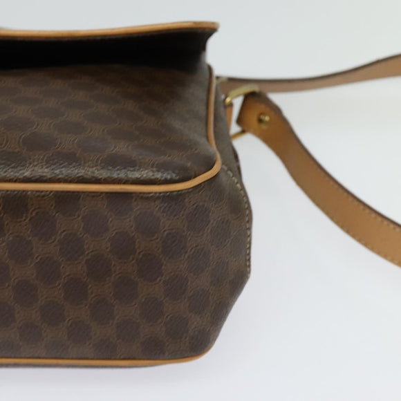 CELINE Macadam Canvas Shoulder Bag PVC Leather Brown Gold Auth sw675