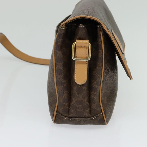 CELINE Macadam Canvas Shoulder Bag PVC Leather Brown Gold Auth sw675