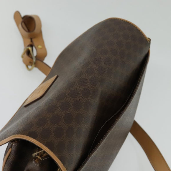 CELINE Macadam Canvas Shoulder Bag PVC Leather Brown Gold Auth sw675