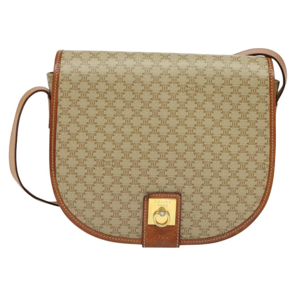 CELINE Shoulder Bag PVC Beige Gold Auth sw676