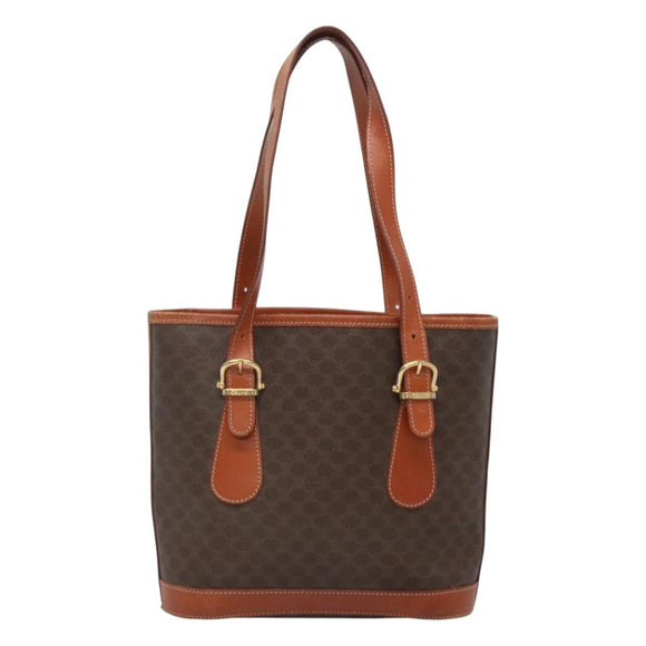 CELINE Macadam Canvas Shoulder Bag PVC Leather Brown Gold Auth sw680