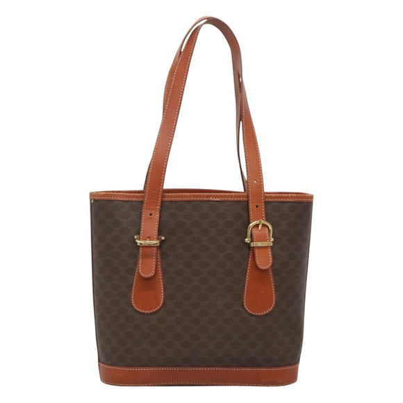 CELINE Macadam Canvas Shoulder Bag PVC Leather Brown Gold Auth sw680