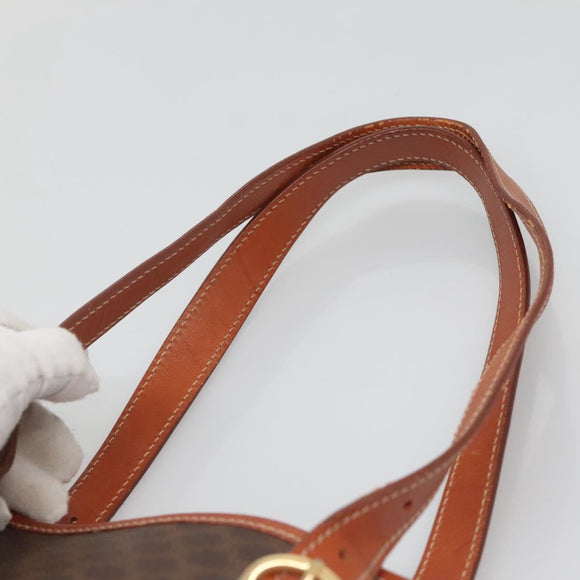 CELINE Macadam Canvas Shoulder Bag PVC Leather Brown Gold Auth sw680