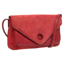 LOEWE Anagram Shoulder Bag Suede Leather Red Gold Auth sw697-1
