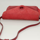 LOEWE Anagram Shoulder Bag Suede Leather Red Gold Auth sw697-6