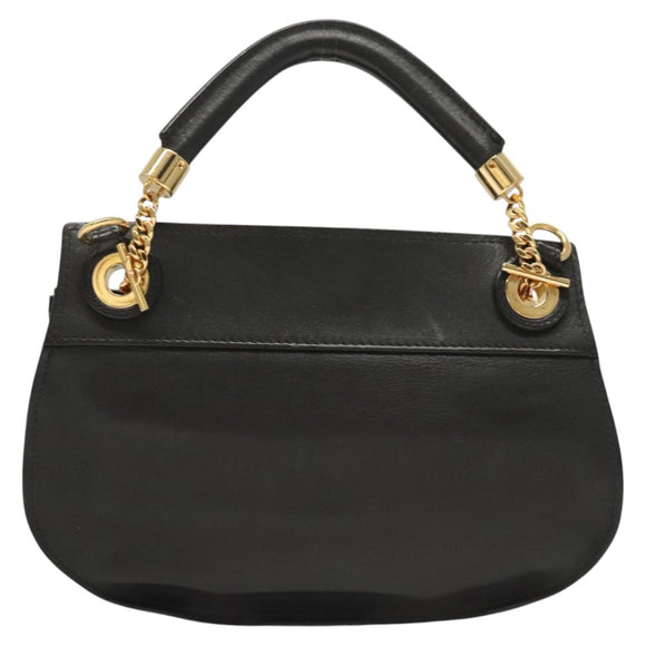 Chloe Goldie Hand Bag Leather Black Gold Auth sw713