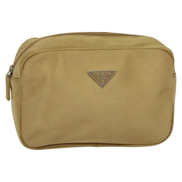 PRADA Pouch Satin Beige Silver Auth sw718