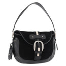 BALLY Shoulder Bag Suede Leather Black Silver Auth sw721A-1