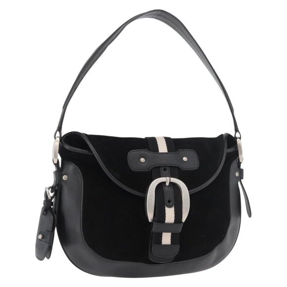 BALLY Shoulder Bag Suede Leather Black Silver Auth sw721A