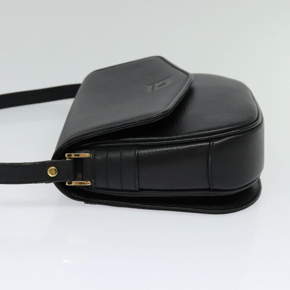 Burberrys Shoulder Bag Leather Black Gold Auth sw722