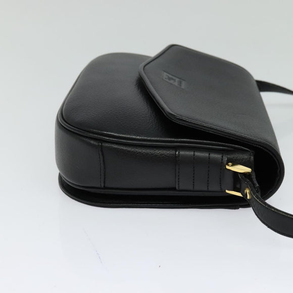 Burberrys Shoulder Bag Leather Black Gold Auth sw722