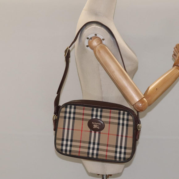 Burberrys Nova Check Shoulder Bag Canvas Beige Gold Auth sw723