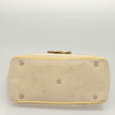 CHANEL Camelia Choco Bar Hand Bag Canvas Beige Silver CC Auth sw727-10