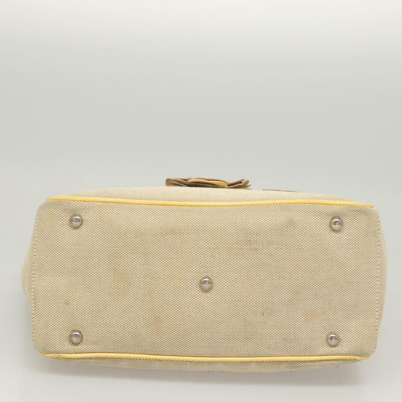 CHANEL Camelia Choco Bar Hand Bag Canvas Beige Silver CC Auth sw727