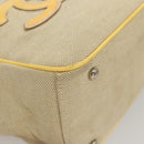 CHANEL Camelia Choco Bar Hand Bag Canvas Beige Silver CC Auth sw727-11