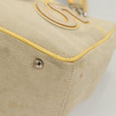 CHANEL Camelia Choco Bar Hand Bag Canvas Beige Silver CC Auth sw727-12