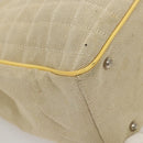 CHANEL Camelia Choco Bar Hand Bag Canvas Beige Silver CC Auth sw727-13