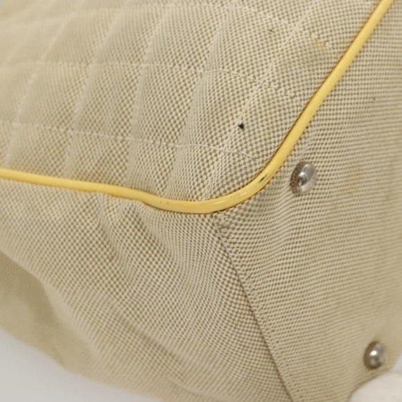 CHANEL Camelia Choco Bar Hand Bag Canvas Beige Silver CC Auth sw727