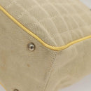 CHANEL Camelia Choco Bar Hand Bag Canvas Beige Silver CC Auth sw727-14