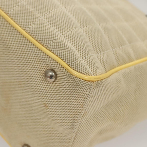 CHANEL Camelia Choco Bar Hand Bag Canvas Beige Silver CC Auth sw727