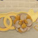 CHANEL Camelia Choco Bar Hand Bag Canvas Beige Silver CC Auth sw727-15