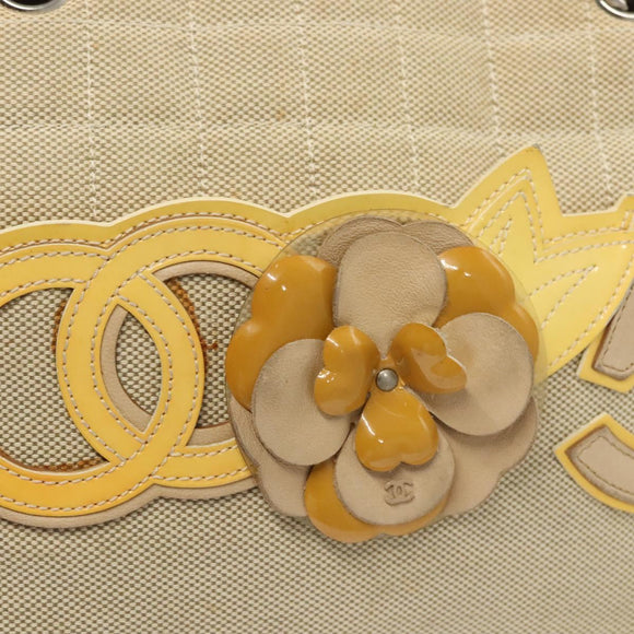 CHANEL Camelia Choco Bar Hand Bag Canvas Beige Silver CC Auth sw727