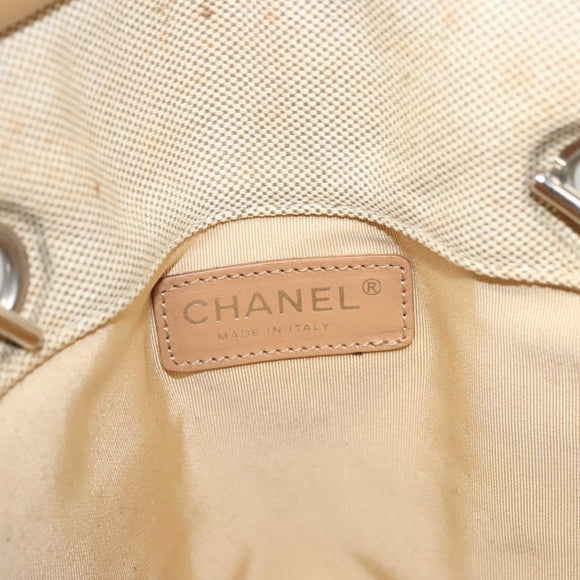 CHANEL Camelia Choco Bar Hand Bag Canvas Beige Silver CC Auth sw727