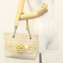 CHANEL Camelia Choco Bar Hand Bag Canvas Beige Silver CC Auth sw727-24