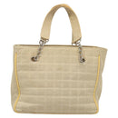 CHANEL Camelia Choco Bar Hand Bag Canvas Beige Silver CC Auth sw727-3