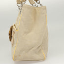 CHANEL Camelia Choco Bar Hand Bag Canvas Beige Silver CC Auth sw727-4