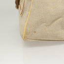 CHANEL Camelia Choco Bar Hand Bag Canvas Beige Silver CC Auth sw727-5