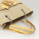 CHANEL Camelia Choco Bar Hand Bag Canvas Beige Silver CC Auth sw727-7