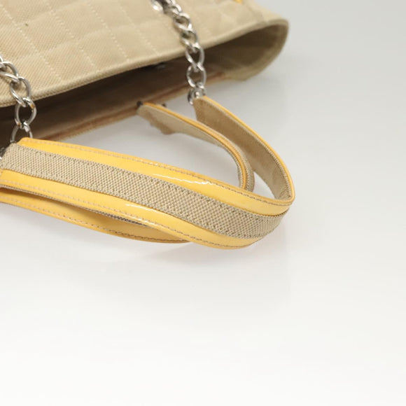 CHANEL Camelia Choco Bar Hand Bag Canvas Beige Silver CC Auth sw727