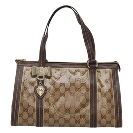 GUCCI GG Crystal Hand Bag Coated Canvas Beige Gold 181490 Auth sw731 - 0