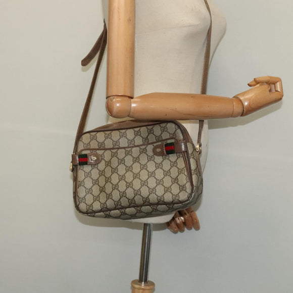 GUCCI GG Supreme Web Sherry Line Bag PVC Beige Gold 904 02 049 Auth sw732