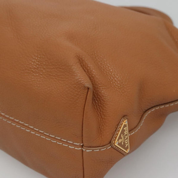 PRADA Hand Bag Leather 2way Beige Gold Auth sw742