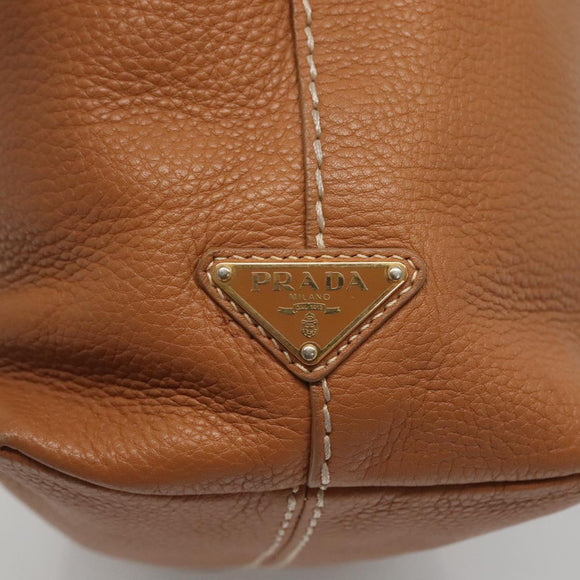 PRADA Hand Bag Leather 2way Beige Gold Auth sw742