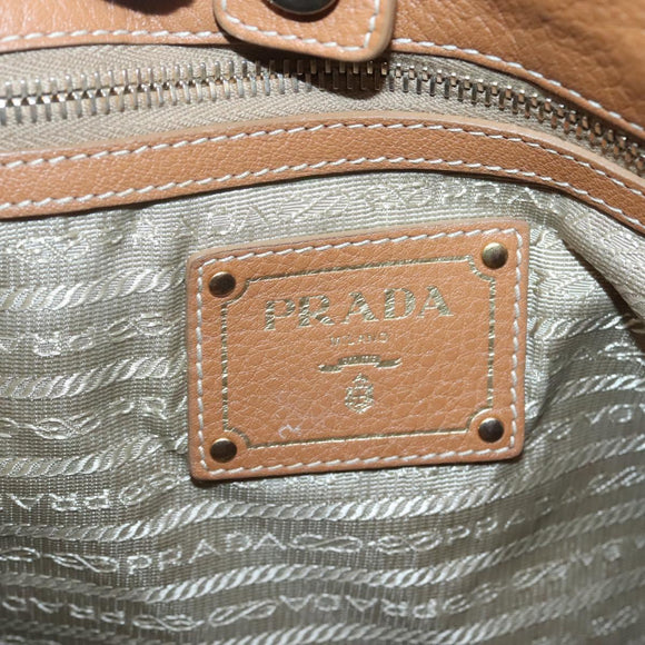 PRADA Hand Bag Leather 2way Beige Gold Auth sw742