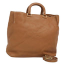 PRADA Hand Bag Leather 2way Beige Gold Auth sw742-1