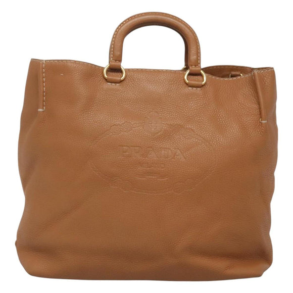 PRADA Hand Bag Leather 2way Beige Gold Auth sw742