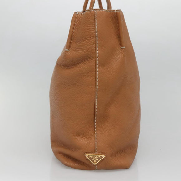PRADA Hand Bag Leather 2way Beige Gold Auth sw742