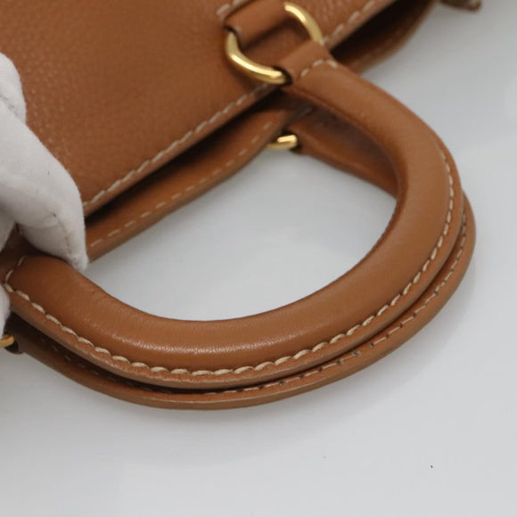 PRADA Hand Bag Leather 2way Beige Gold Auth sw742
