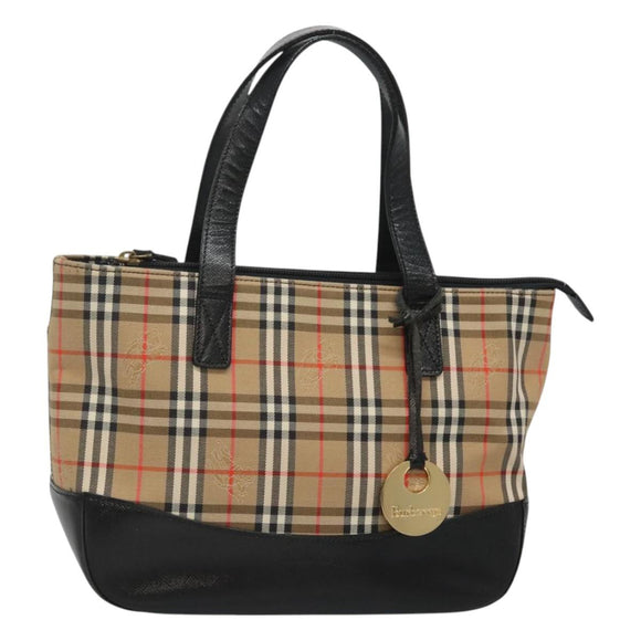 Burberrys Nova Check Hand Bag Canvas Beige Gold Auth sw745