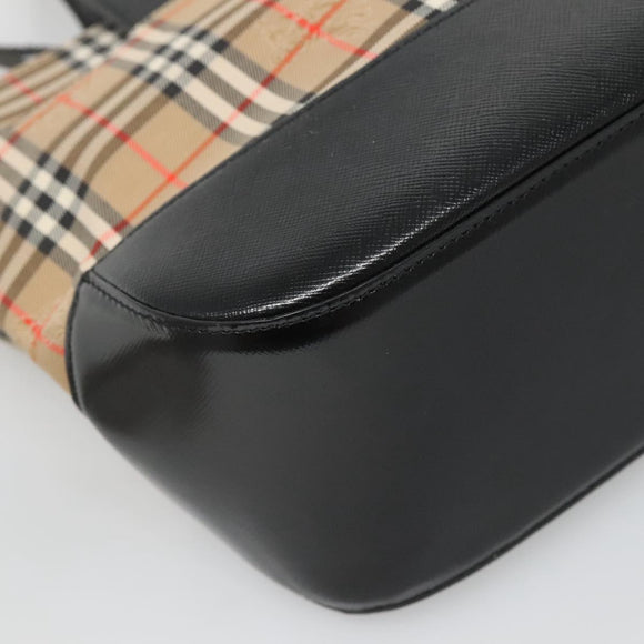 Burberrys Nova Check Hand Bag Canvas Beige Gold Auth sw745